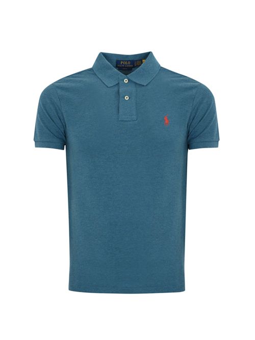 Polo due bottoni in cotone con logo Blue POLO RALPH LAUREN | 710536856412